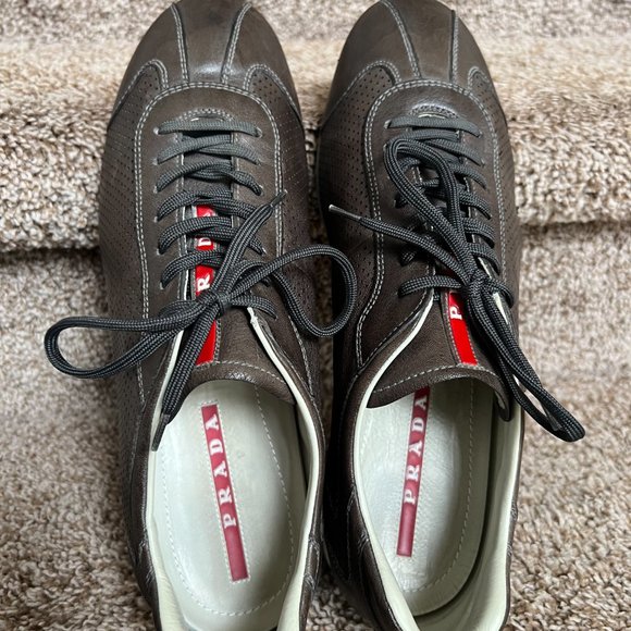 PRADA Men's Olive Casual Sports Leather Shoes - Picture 9 of 13
